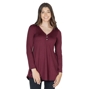 Womens 24/7 Comfort Apparel Flared Long Sleeve Henley Tunic
