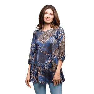 Womens 24/7 Comfort Apparel Blue Animal Print Tunic