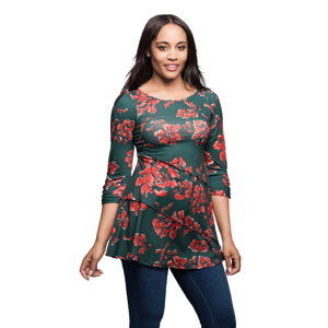 Womens 24/7 Comfort Apparel Green Floral 3/4 Sleeve Tunic alternate view