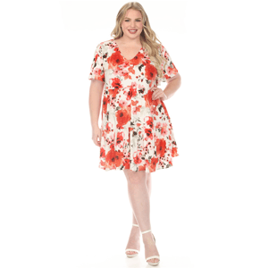 Plus Size White Mark Short Sleeve Vintage Floral A-Line Dress