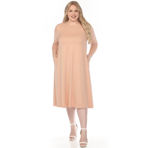 Plus Size White Mark Short Sleeve Crew Neck Solid Shirt Dress