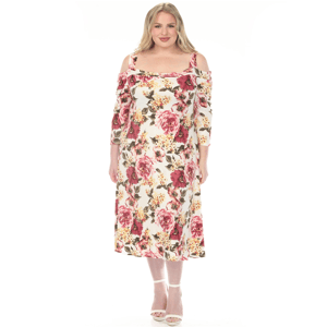 Plus Size White Mark Cold Shoulder 3/4 Sleeve Midi Dress