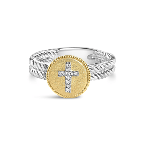 Haus of Brilliance 18kt. Gold Plated Diamond Cross Ring