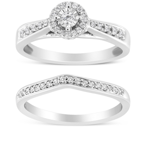 Haus of Brilliance Diamond Halo & Pave Shank Engagement Ring Set