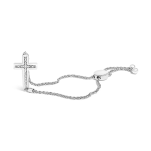 Haus of Brilliance Sterling Silver Diamond Cross Bolo Bracelet
