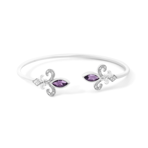 Haus of Brilliance Amethyst/Diamond Fleur-De-Lis Bangle Bracelet