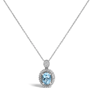 Haus of Brilliance Blue Topaz & Diamond Halo Pendant Necklace