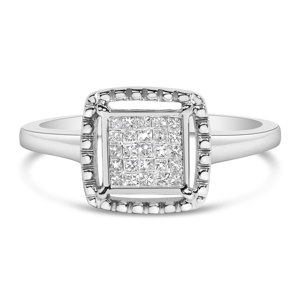 Haus of Brilliance 1/5ctw Princess Cut Diamond Halo Promise Ring