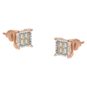 Haus of Brilliance Two-Toned Princess-Cut Diamond Stud Earrings