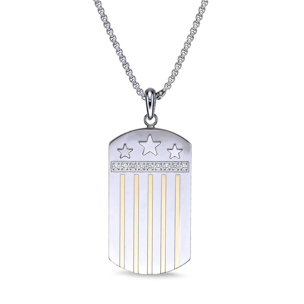 Mens Lynx Stainless Steel CZ Dog Tag Pendant Necklace