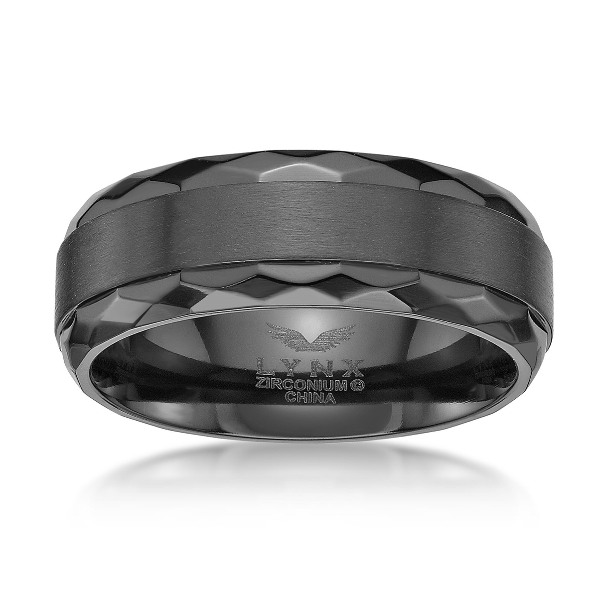 Mens Lynx Black Zirconium Diamond Pattern & Racing Stripe Ring