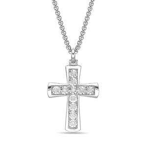 Mens Lynx 1/2ctw. Lab-Grown Diamond Cross Necklace-LGM0022P50SIL