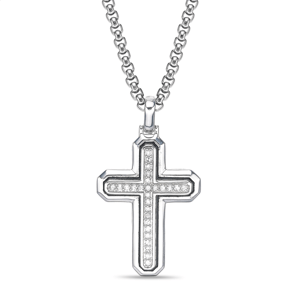 Mens Lynx 1/2ctw. Lab-Grown Diamond Cross Necklace-LGM0026P50SIL
