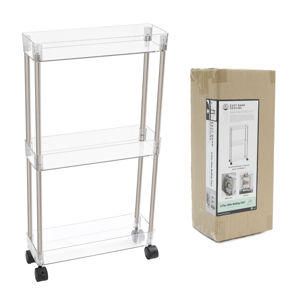 J&V Textiles Chrome Slim Clear Acrylic 3-Tier Cart