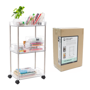 J&V Textiles Chrome Clear Acrylic 3-Tier Cart