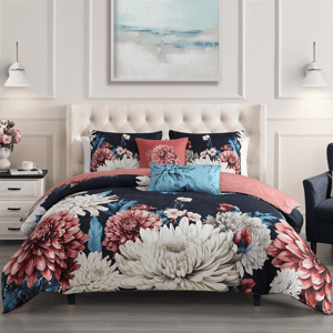 Bebejan Navy Mums 5pc. Reversible Comforter Set