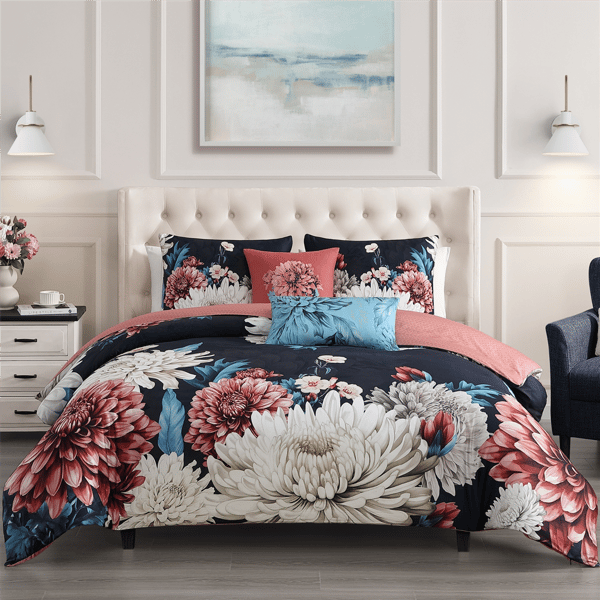 Bebejan Navy Mums 5pc. Reversible Comforter Set