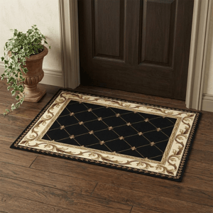 HomeRoots Brown Black & Ivory Floral Vines Accent Rug
