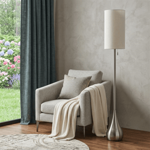 HomeRoots 68in. Silver Floor Lamp with White Fabric Drum Shade