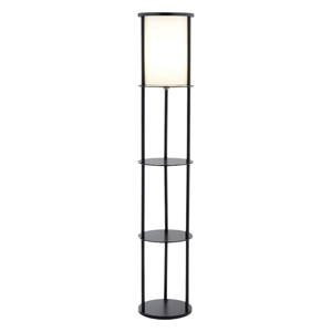 HomeRoots 63in. Black Wood Column Floor Lamp with Cylinder Shade