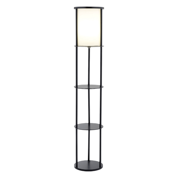 HomeRoots 63in. Black Wood Column Floor Lamp with Cylinder Shade