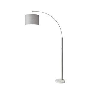HomeRoots 74in. Silver Metal Arched Floor Lamp with Linen Shade