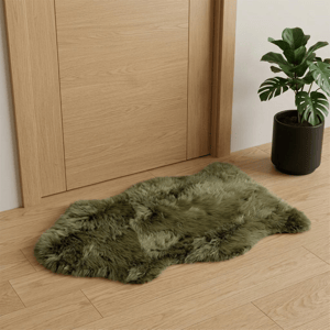HomeRoots Dark Green New Zealand Lambs Wool Accent Rug