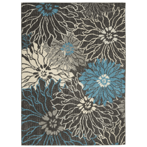 HomeRoots Transitional Blue & Grey Floral Rectangular Area Rug