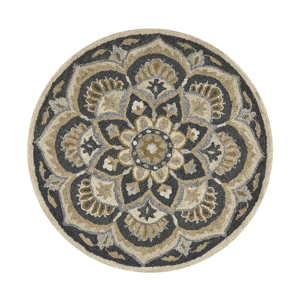 HomeRoots Traditional Black Flower Blossom Round Area Rug