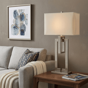 HomeRoots 36in. Nickel Iron Geometric Table Lamp with Ivory Shade alternate view