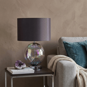 HomeRoots 19in. Iridescent Glass Globe Table Lamp with Drum Shade alternate view