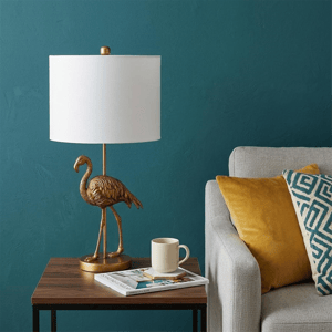 HomeRoots 26in. Gold Flamingo Table Lamp with White Drum Shade alternate view
