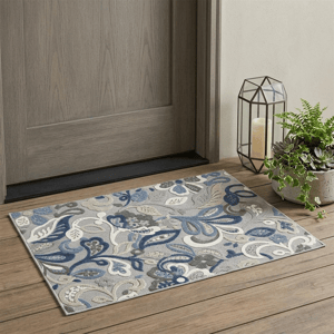 HomeRoots Blue Grey Jacobean Floral Indoor Outdoor Accent Rug