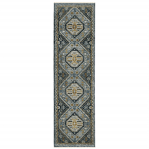 HomeRoots Blue Oriental Power Loom Stain Resistant Runner