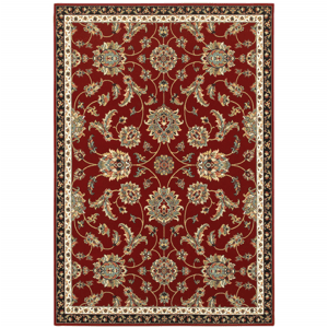 HomeRoots Red Oriental Power Loom Stain Resistant Accent Rug