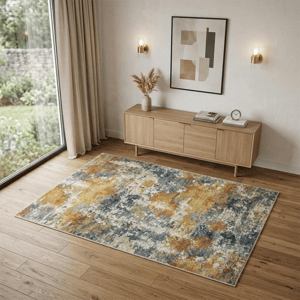 HomeRoots Teal Blue Abstract Non Skid Rectangular Area Rug alternate view