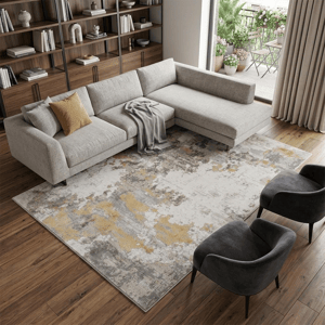 HomeRoots Ivory Grey & Gold Abstract Area Rug