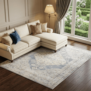HomeRoots Light Blue Oriental Power Loom Distressed Area Rug