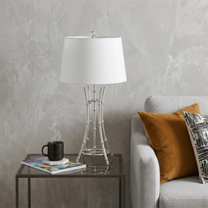 HomeRoots 29in. Silver Bamboo Design Table Lamp with Drum Shade alternate view