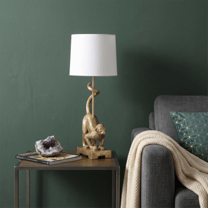 HomeRoots 24in. Gold Monkey Table Lamp with White Drum Shade alternate view