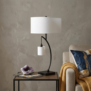 HomeRoots 29in. Black Metal Two Light Arched Table Lamp alternate view