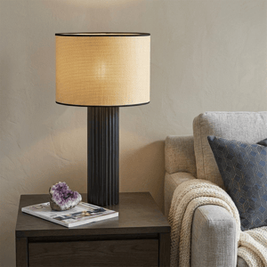 HomeRoots 29in. Black Ceramic Cylinder Table Lamp with Drum Shade alternate view