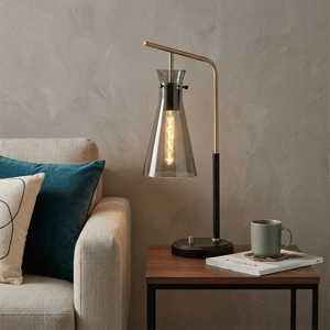 HomeRoots 24in. Black & Gold Metal Desk Lamp with Cone Shade alternate view