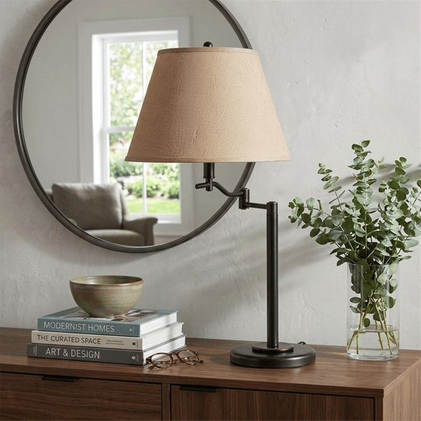 HomeRoots 29in. Bronze Swing Arm Table Lamp with Empire Shade alternate view