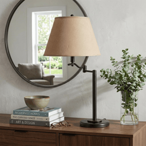 HomeRoots 29in. Bronze Swing Arm Table Lamp with Empire Shade alternate view