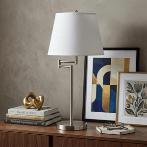 HomeRoots 28in. Nickel Metal Table Lamp with Empire Shade alternate view