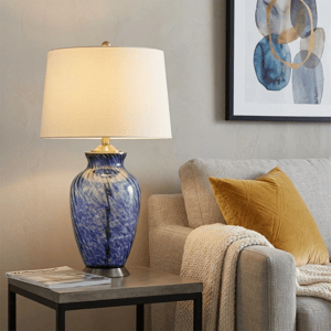 HomeRoots 28in. Blue Swirl Glass Table Lamp with Empire Shade alternate view