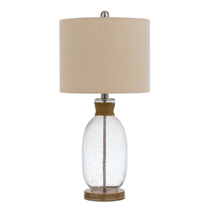 HomeRoots 26in. Brown Mason Jar Table Lamp with Drum Shade