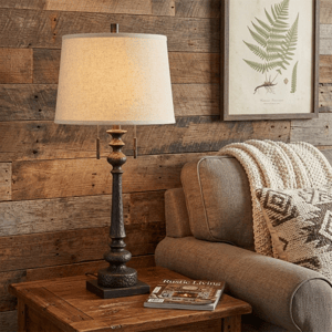 HomeRoots 32in. Charcoal Two Light Table Lamp with Tan Drum Shade alternate view