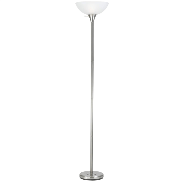 HomeRoots 70in. Nickel Torchiere Floor Lamp with Glass Dome Shade